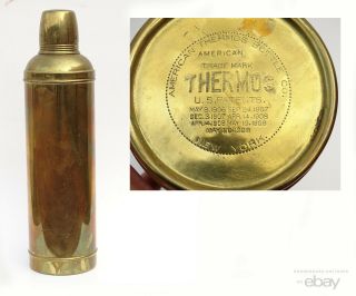 Antique Pat.  1908 Thermos Brass Body Water Bottle Drink Holder