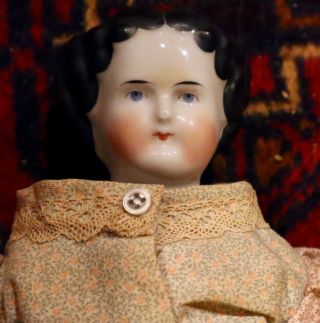 Antique C1860 12 " Flat Top China Head Doll W/nice Outfit & Orig Body