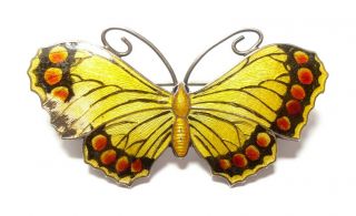Large Antique Silver And Enamel Butterfly Brooch Af