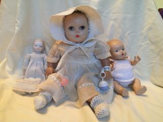 14” Vintage Rubber & Cloth Baby Doll Molded Hair 1950s With Friends