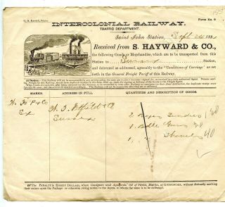 Antique Letterhead Icr Intercolonial Railway S.  Hayward & Co 1884 Train & Ship