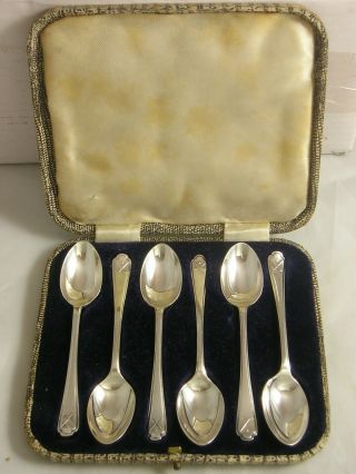 Boxed Set 6 1932 George V Silver Coffee Spoons 81 Grams Golf Club Pattern