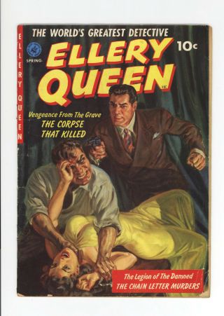Ellery Queen 1 - Gga Strangulation Cover - Vg 3.  5.  Rare Golden Age Horror Crime
