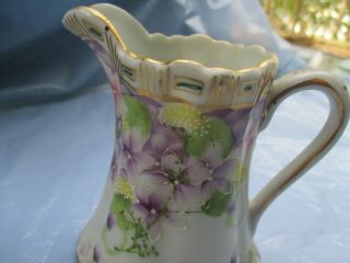 VINTAGE - HAND PAINTED PURPLE VIOLETS NIPPON CREAM PITCHER PRE OWNED 3 - 3/4 