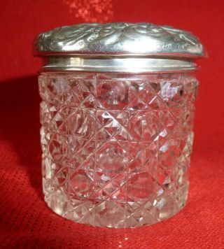 An Antique Sterling Silver Lidded Glass Jar,  Bottle,  Birmingham,  1900