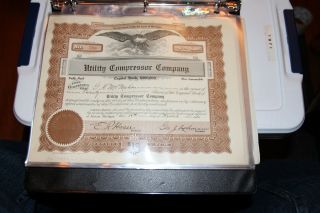 Utility Compressor Company Mi Stock Certificate 1920 Rare