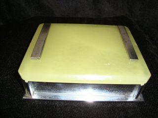 Vintage Art Deco Heavy Lime Green Agate & Chrome Cigarette/trinket Box