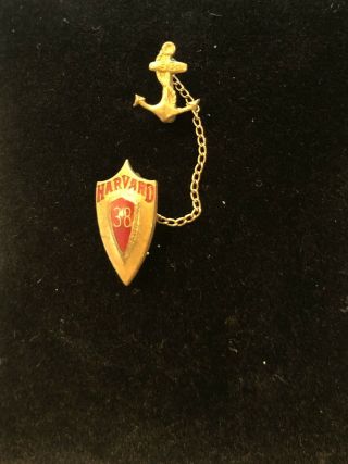 Rare Antique Harvard 1938 Double Lapel Pin With Anchor.