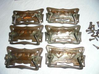 Set Of 6 Antique Art Nouveau/arts And Craft Copper On Metal Drop Handles