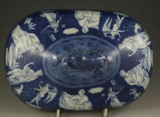 Antique Pottery Pearlware Blue Transfer Greek Pattern Lid Not Spode 1810 2