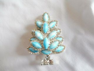 Rare Vintage Eisenberg Ice Blue Crystal & Rhinestone Christmas Tree Pin