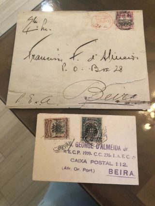 2 Rare Old Beira Mozambique Colonial Portugal Domestic Postal Covers