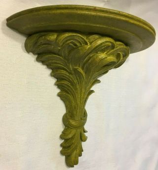 Antique Syroco Wood Wall Shelf / Sconce Ornate Leaf Design Painted Green 1900 - 20 3