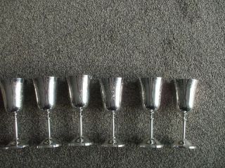 Set Of 6 Silver Plated Wine Goblets With Floral Design.  Epns