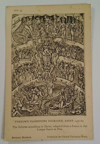 London UK Antique Postcard Early 1900s Rare Dante Inferno Art British Museum 3