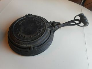 Very Rare Pat.  1877 Cast Iron Waffle Iron With Rare Lid Lifter