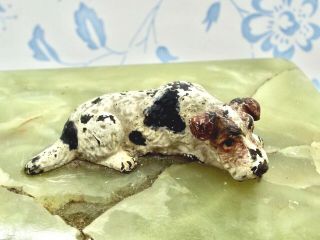 Vintage Art Deco Cold Painted Bronze Terrier Dog On A Green Onyx Box