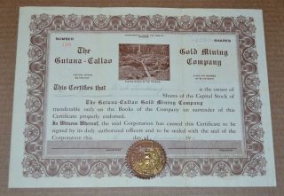 The Guiana - Callao Gold Mining Company 1911 Antique Stock Certificate