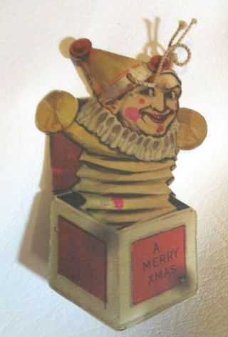 Rare Vintage Christmas Card Stock Paper Jack In The Box Die - Cut Ornament