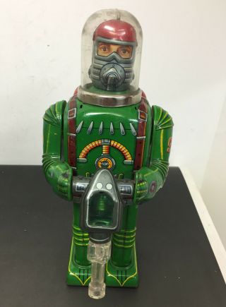 Green Daiya Space Conqueror Battery Operated Toy 1960s Japanese Tin Litho Rare