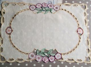2 Antique/vintage EMBROIDERED/ cut work TRAY CLOTHS Beautifully worked inVGC 2