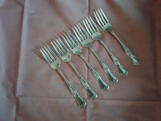 National Silver Co.  6 Salad Forks Double Silverplate Flatware " Rose "