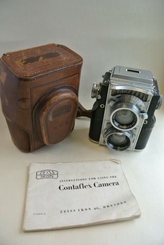 Zeiss Contaflex 35mm Tlr Camera,  Sonnar F1:2 5 Cm,  Case,  Instruction Exc,  Rare.
