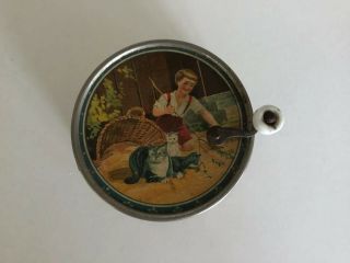 Antique Tin Metal Swiss Music Box Graphics Of Child Playing With Kittens