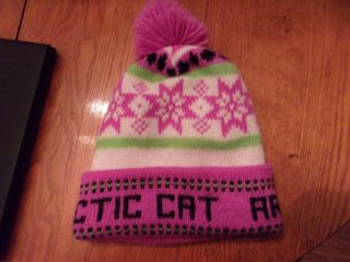 Rare Vintage Arctic Cat Knit Hat Neon Pink White Pom Pom