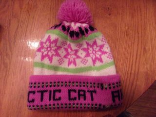 Rare Vintage Arctic Cat Knit Hat Neon Pink White Pom Pom 2