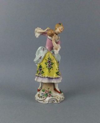 Antique German Porcelain Figurine Of A Young Lady With A Ball By Sitzendorf