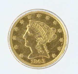 1843 - D Liberty Head $2.  5 Gold - Large D - Icg Au55 Valued At $5,  500 Rare