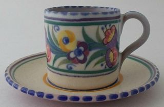Rare Early Poole Pottery Ee Fuchsia Cup And Saucer Duo By Ruth Pavely - Art Deco