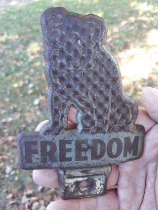 Rare Authentic1940s Freedom Oil Bulldog License Plate Topper Oil Sign Freedom PA 3