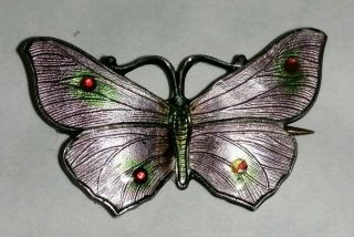 Vintage Antique John Atkins & Son Ja&s Sterling Silver Enamel Butterfly Brooch