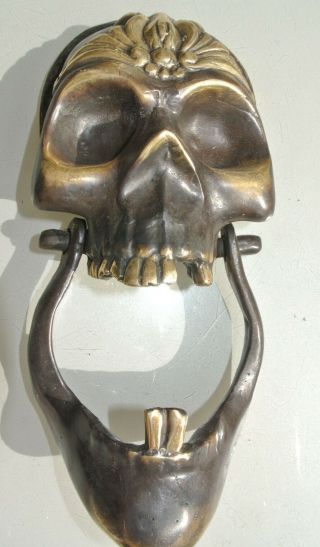 Skull Head And Jaw Heavy Front Door Knocker Solid 100 Brass Day Of The Dead 8 "