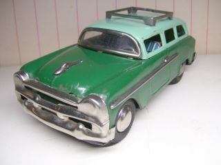 Rare 7.  5” Y Japan Tin Friction 1956 Plymouth Station Wagon Exc,