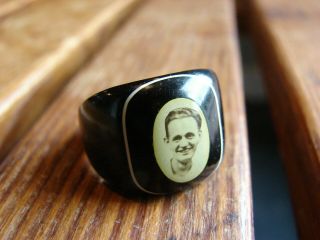 Antique Size Celluloid Man Photo Mourning Prison Ring Black
