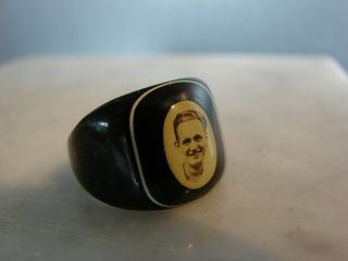 Antique Size Celluloid Man Photo Mourning Prison Ring black 2