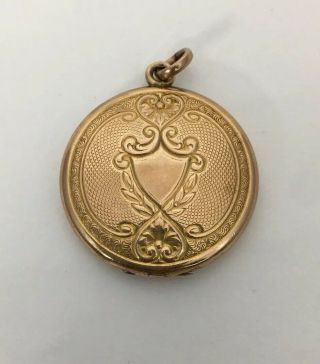Antique W&h Co 1/4 Gold Shell Round Monogrammed Locket Pendant W Photo