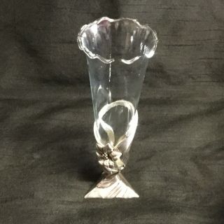 ✨a Very Elegant Vintage Glass & Silver Plated Fluted 6” Stem Vase Quality