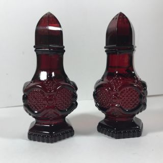 Ruby Red Salt/pepper Shaker Set Perfume Avon Glass Press Cut Vintage Rare