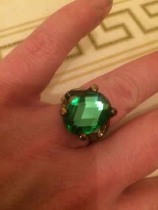 Antique Vintage Victorian Bronze And Large Green Emerald Gem Ring Size P