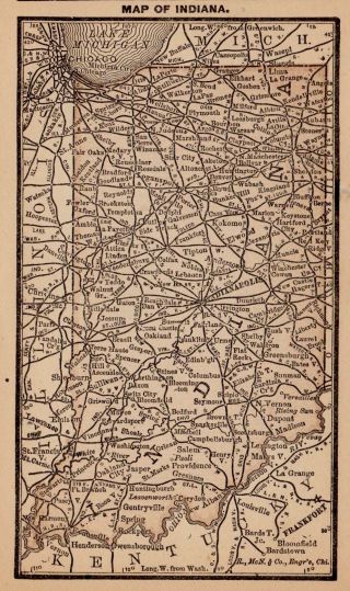 Rare Antique Indiana Map 1888 Miniature Map Gallery Wall Art 2381