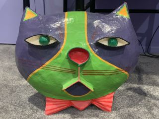 Rare Vintage Kindred Spirits Paper Mache Cat Mask Mod Art W/ Bow Tie Gina Truex