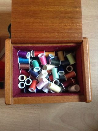 Retro Neat solid wood sewing box inlaid lid with 50 reels 3