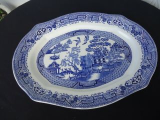 Vintage Antique Blue Willow Pattern Oblong Platter Large