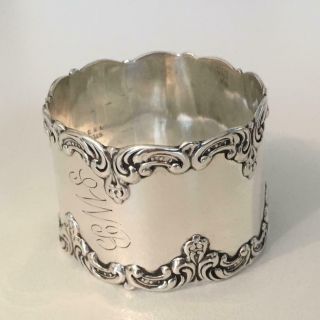 Fine Gorham Art Nouveau Sterling Silver Napkin Ring With Heavy Applied Edges