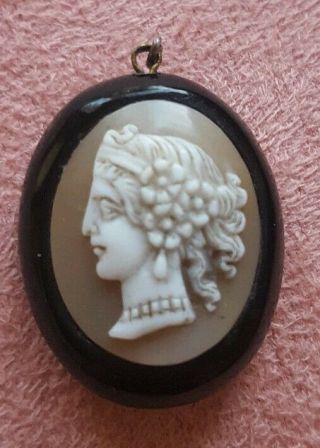 Antique Whitby Jet & Carved Shell Cameo Of Goddess Pendant Drop 1880 Victorian