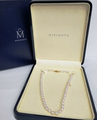 Rare 8.  5 - 9mm Mikimoto Akoya Pearl Diamond 18k Gold Strand Necklace W Box